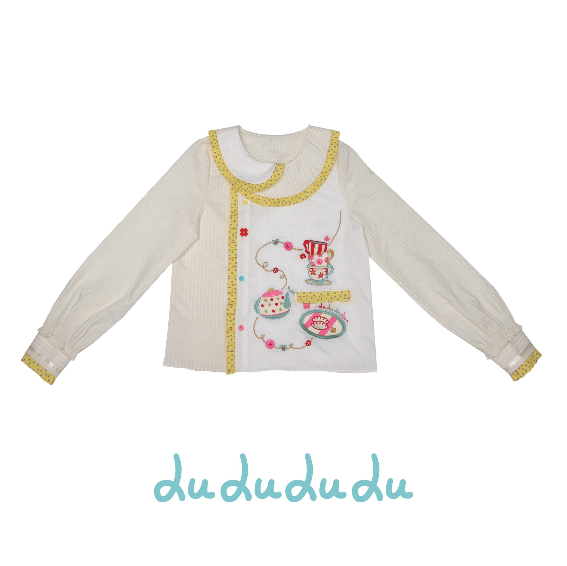 LULULULU - Kawaii Tea Set Embroidered Doll Collar Shirt shirt LULULULU S