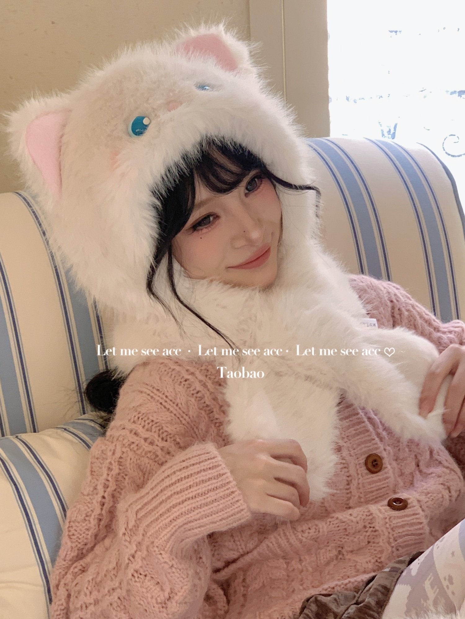 LET ME SEE - Cute Cat Plush Winter Hat & Scarf Set set let me see Hat