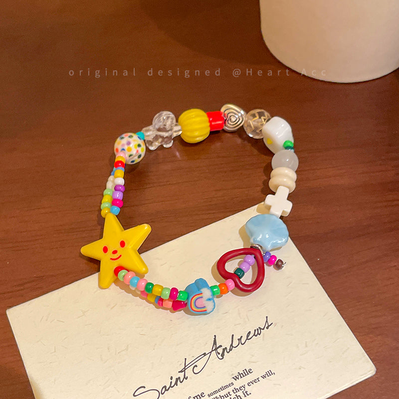Decora Kei Bracelet – "Apple Star" Beaded bracelet Filpped Colorful Star - 1pc
