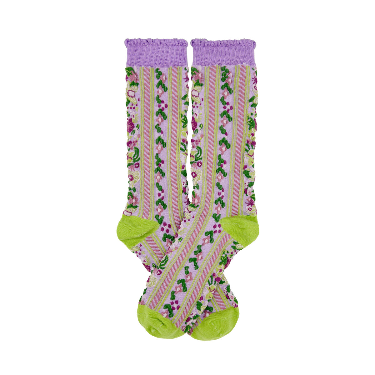 tntntutu - Purple Striped Floral Mid-Calf Socks sock tntntutu
