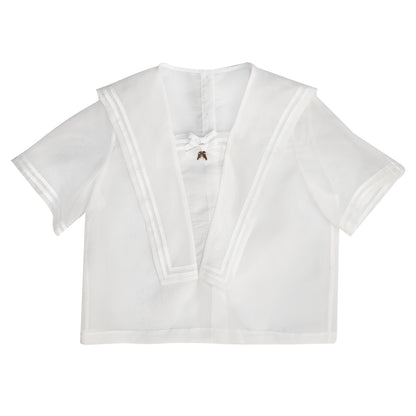 Daytoday Everyday Institute - Kawaii Sailor Collar Bow Wing Shirt shirt daytoday everyday institute White S