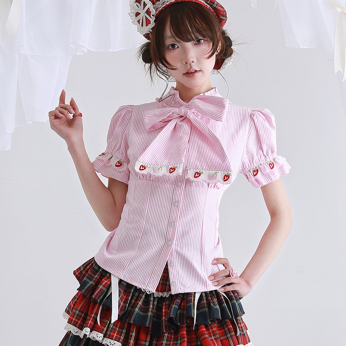 SOS MEME CLUB - Pink Stripe Lolita Blouse blouse SOS MEME CLUB S