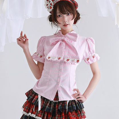 SOS MEME CLUB - Pink Stripe Lolita Blouse blouse SOS MEME CLUB S
