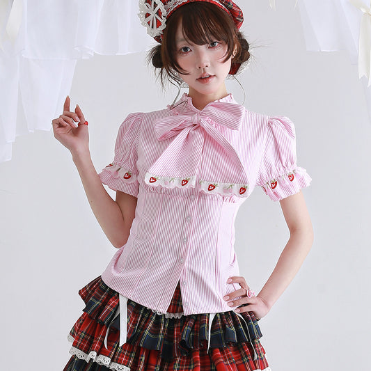 SOS MEME CLUB - Pink Stripe Lolita Blouse blouse SOS MEME CLUB S