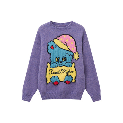 tntntutu - Purple Green Yellow Animal Knit Sweater sweater tntntutu Purple Bear M