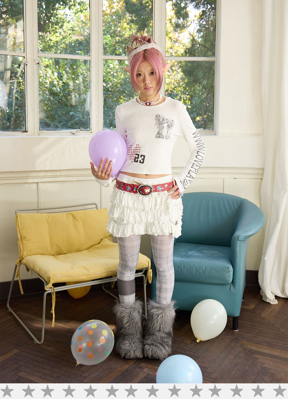 loveplay – Star Print Cropped Hoodie Tee hoodie loveplay White S