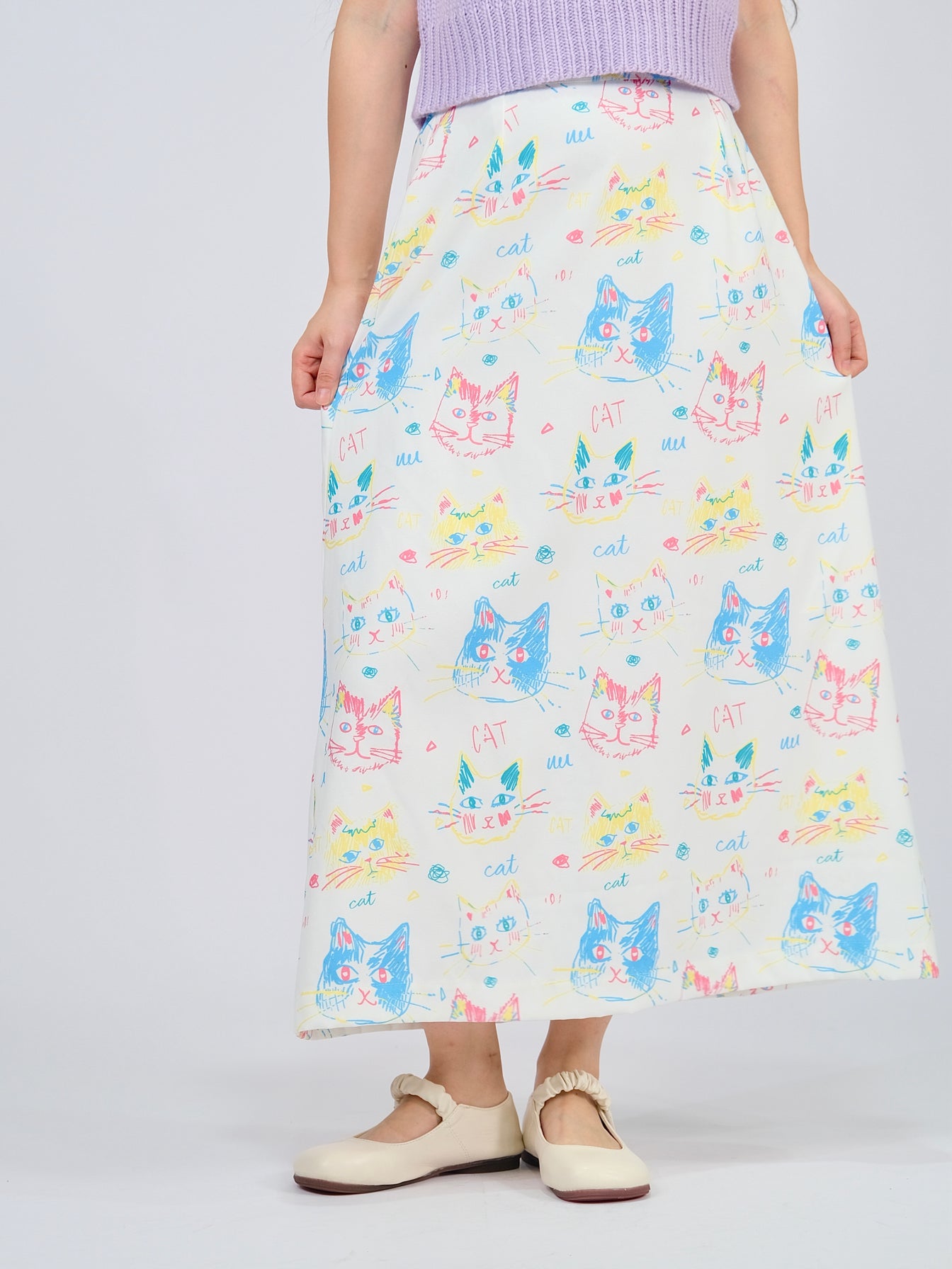 MeowMeow Bug - Kidcore High Waist Mermaid Midi Skirt skirt MeowMeow Bug Doodle Cats S