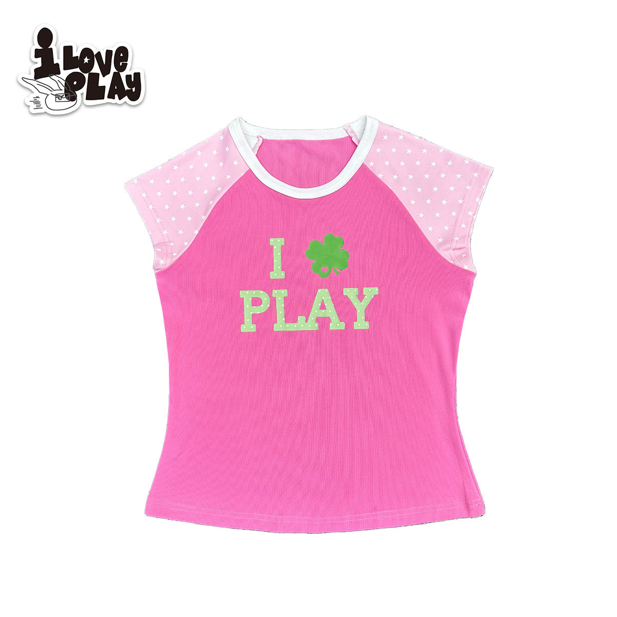 Loveplay - Decora Kei Raglan T Shirt Star Print Color Block shirt loveplay Pink S