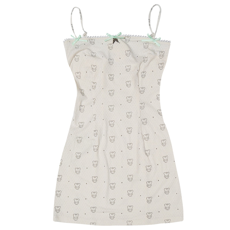Harajuku Dress Cute Bear Dress Polka Dot Print Strap Dress dress daytoday everyday institute