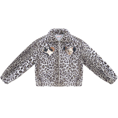 ziziFei - Girly Kei Leopard Cat Fleece Jacket coat ziziFei S