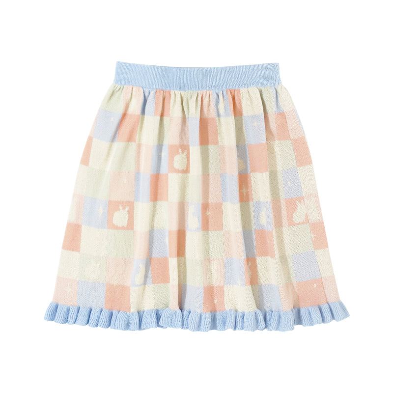 Mameya - Kawaii Bunny Plaid Skirt Colorful Cute skirt Mameya