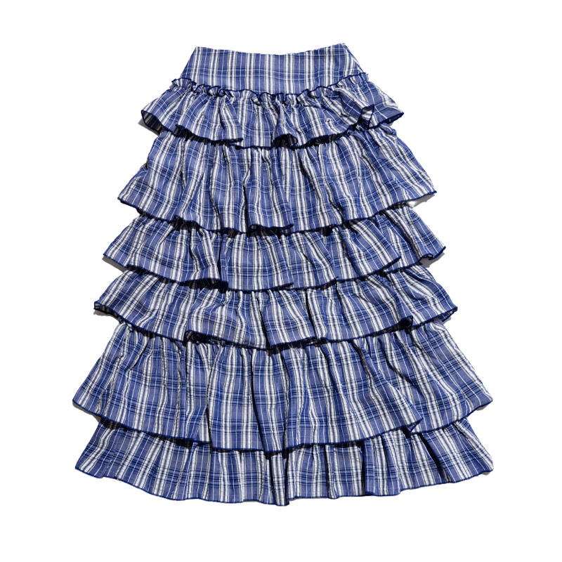 MOF Gift - Gyaru Blue White Plaid Layered Skirt skirt MOF Gift S