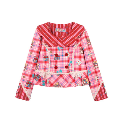 Lutra Jump - Decora Plaid Blazer & Cake Skirt Set set Lutra Jump Blazer S