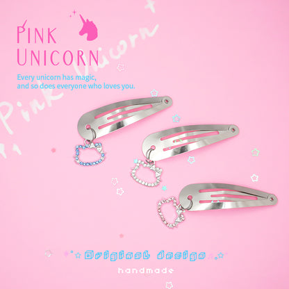 Pink Unicorn - Y2K Cool Girl Hair Clip Silver Metal Rhinestone hair clip pink unicorn