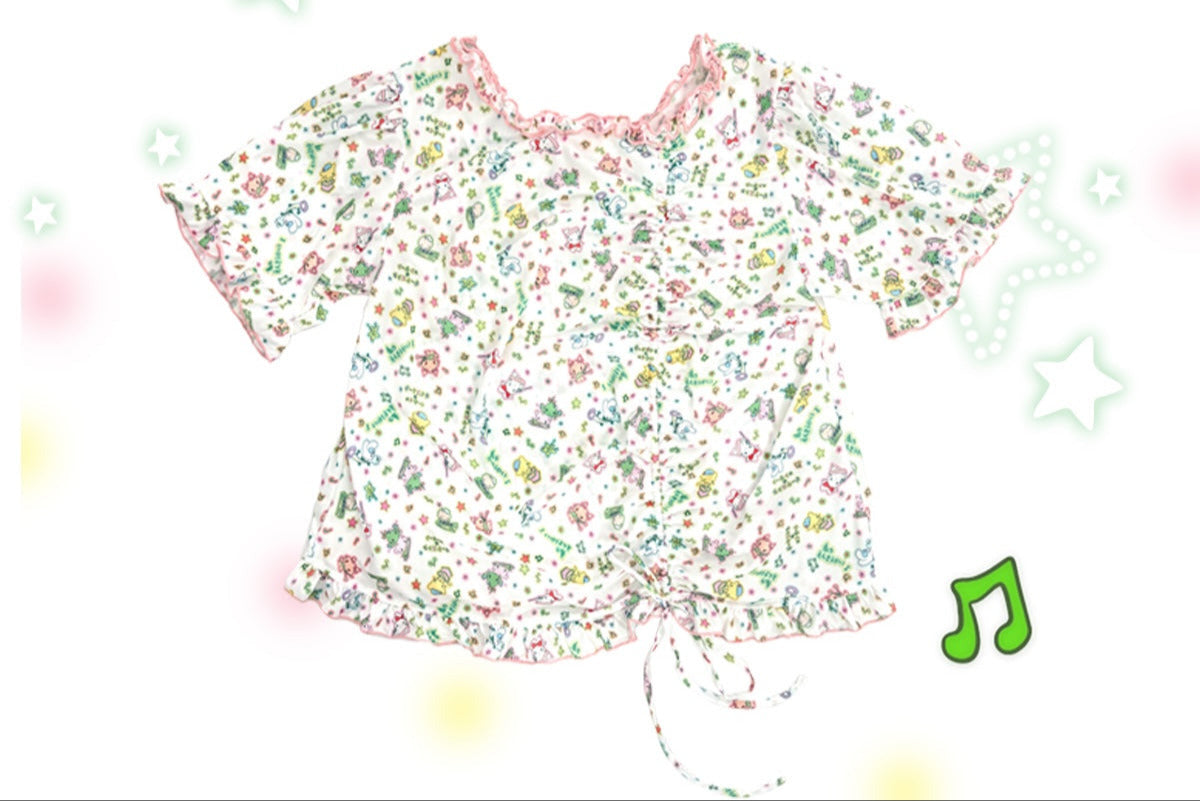 Shishihshop Puff Sleeve Drawstring Tee | Harajuku Stretchy Kawaii T-shirt tshirt shishihshop