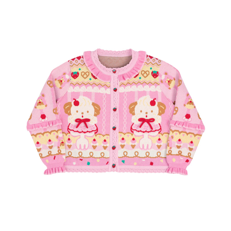 Lutra Jump - Kawaii Cardigan Pink Puppy Cream Cardigan cardigan Lutra Jump S