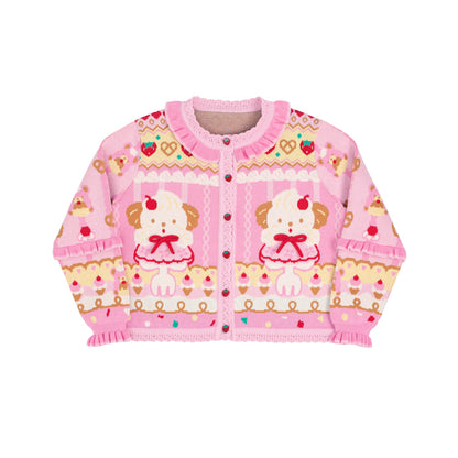 Lutra Jump - Kawaii Cardigan Pink Puppy Cream Cardigan cardigan Lutra Jump S