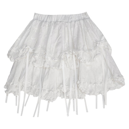 daytoday Everyday Institute - Kawaii Skirt Cotton Bow Layered skirt daytoday everyday institute White S