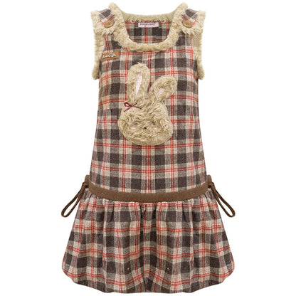 ziziFei - Brown Plaid Bunny Vest Dress dress ziziFei S