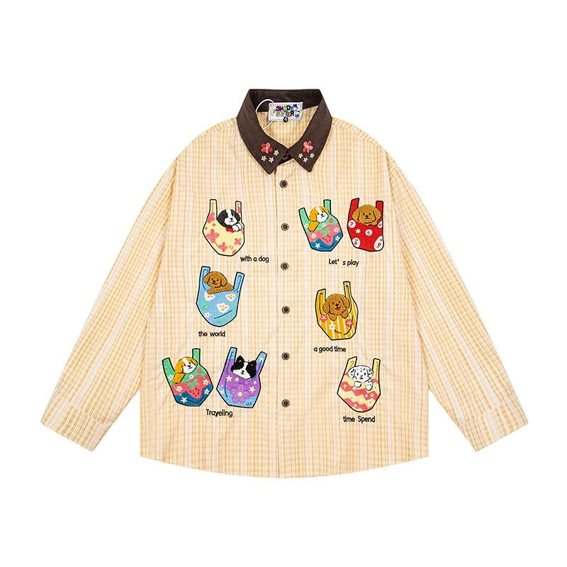 BIBULU - Kidcore Dog Embroidered Plaid Shirt shirt BIBULU M