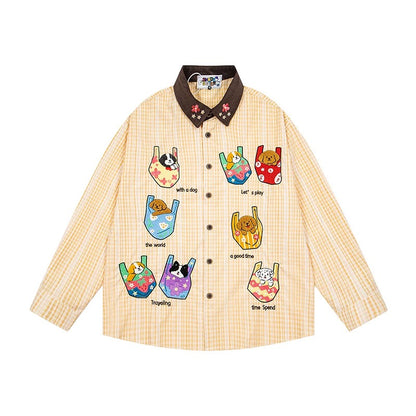 BIBULU - Kidcore Dog Embroidered Plaid Shirt shirt BIBULU M
