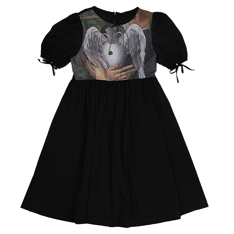 daytoday everyday institute - Kawaii Angel Print Short Sleeve Dress dress daytoday everyday institute