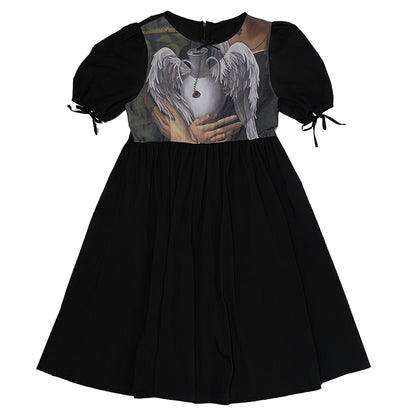 daytoday everyday institute - Kawaii Angel Print Short Sleeve Dress dress daytoday everyday institute