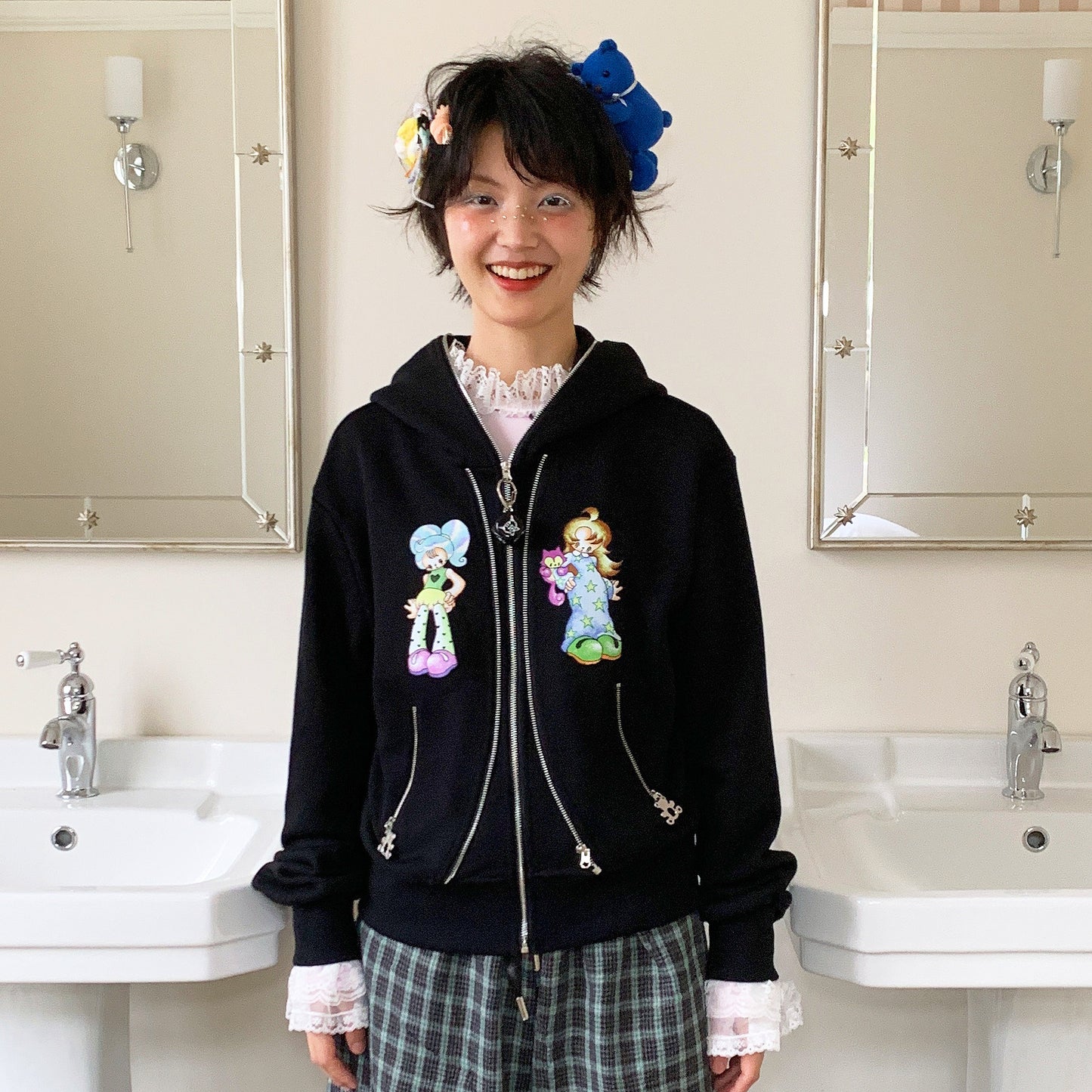 sillysis - Kawaii Black Girl Zip Hoodie hoodie sillysis