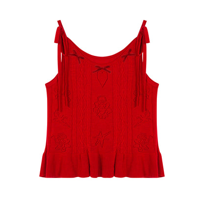tntntutu Red Knitted Cami Butterfly Bow Camisole Cute Summer Cami camisole tntntutu