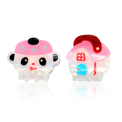 Lutra Jump Panda & House Hair Claw Clip | Kawaii Zircon Accent Grip | Decora Kei Acrylic Hair Clip hair clip Lutra Jump