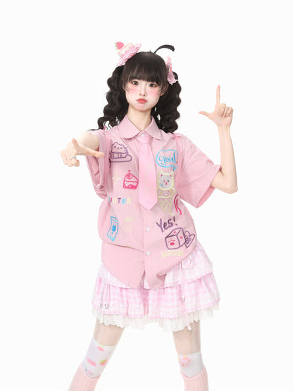 Languid Park - Cat Embroidery Tie Shirt shirt Languid Park