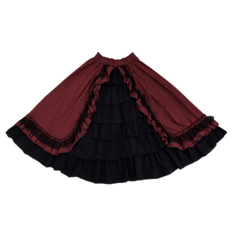 SemenCoicis - Vintage Doll Plaid Lace Tiered Skirt skirt SemenCoicis
