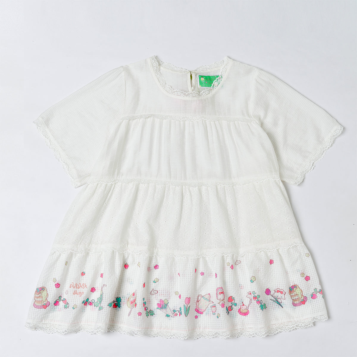 shishihshop Layered Dress | Puff Sleeve Babydoll Dress | Floral Embroidered Overskirt dress shishihshop