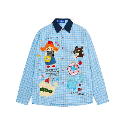 BIBULU - Blue Plaid Embroidered Shirt shirt BIBULU M