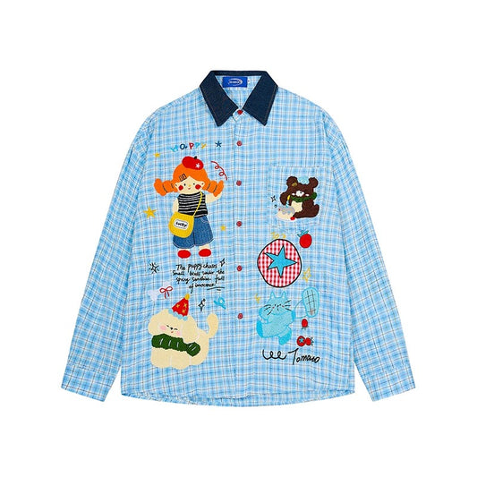 BIBULU - Blue Plaid Embroidered Shirt shirt BIBULU M