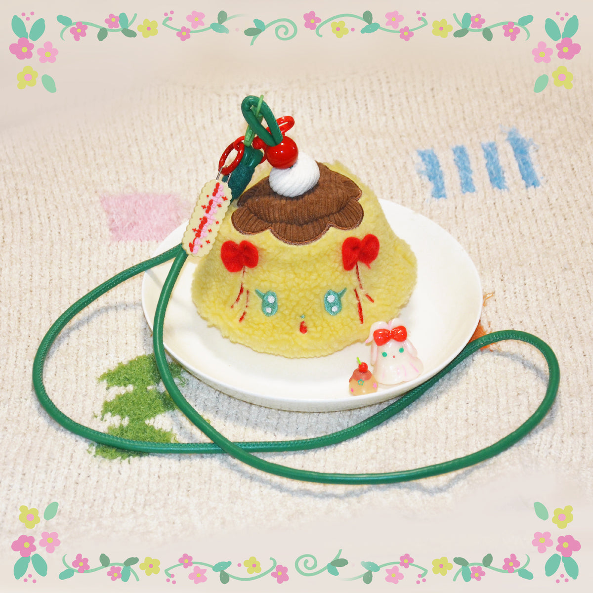 shishihshop Decora Kei Plush Pudding Pouch | Zipper Key Lip Balm Coin Bag bag shishihshop