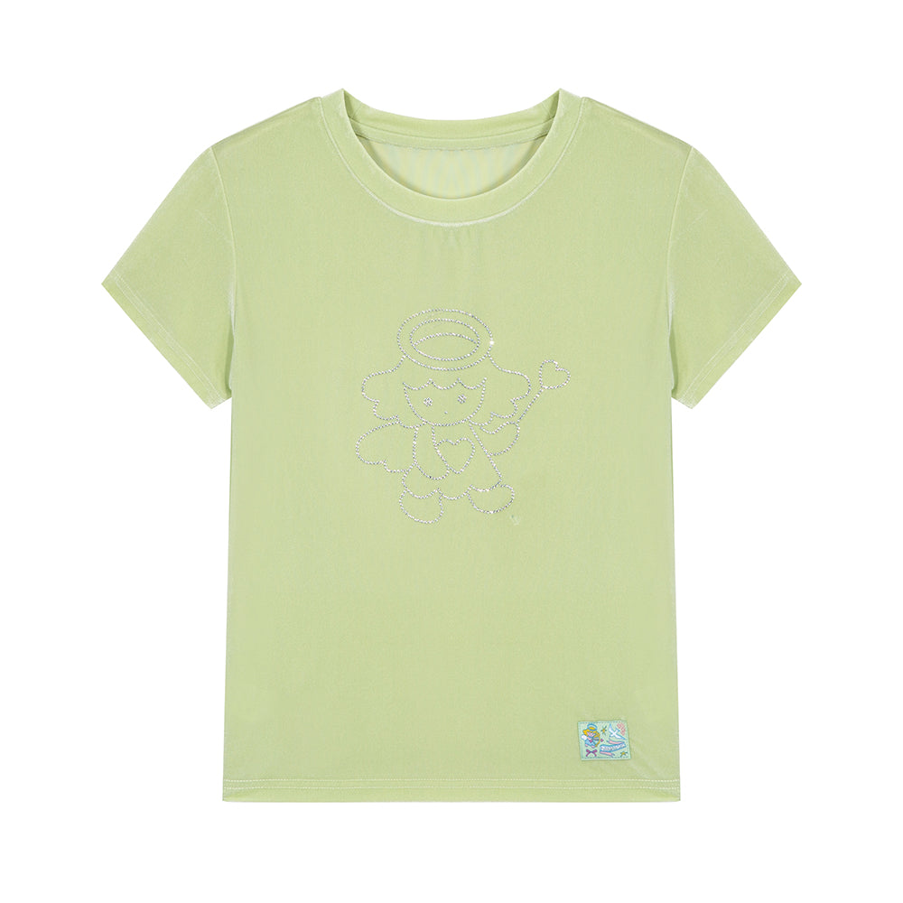 tntntutu Light Green T-shirt | Velvet Angel Tee | Rhinestone Fitted Short Sleeve T-shirt tshirt tntntutu