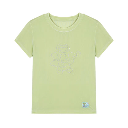 tntntutu Light Green T-shirt | Velvet Angel Tee | Rhinestone Fitted Short Sleeve T-shirt tshirt tntntutu