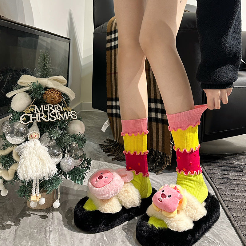 SSWEAT Dopamine Patchwork Dot Socks | Layered Decora Kei Socks socks SSWEAT Pink