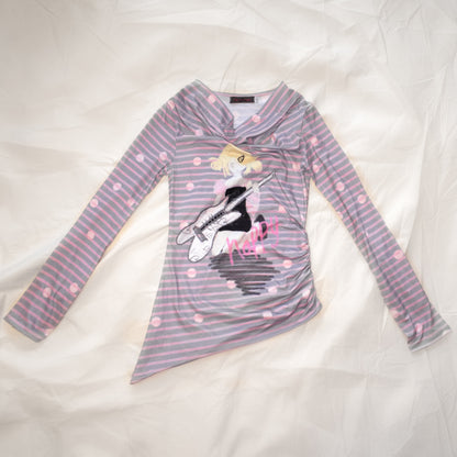 YJM with biubiu - Striped Draped Asymmetric Top shirt YJM with biubiu S