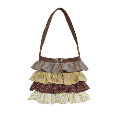 SemenCoicis - Kawaii Vintage Patchwork Plaid & Floral Wool Crossbody Bag bag SemenCoicis Yellow