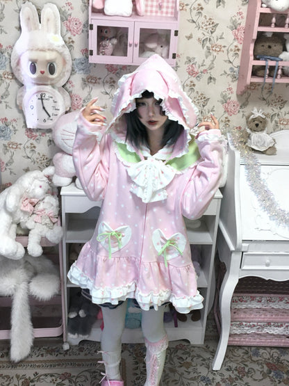 Three Poisons - Pink Bunny Ear Zip-Up Hoodie hoodie Three Poisons