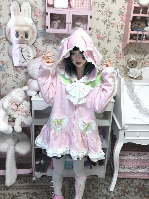 Three Poisons - Pink Bunny Ear Zip-Up Hoodie hoodie Three Poisons
