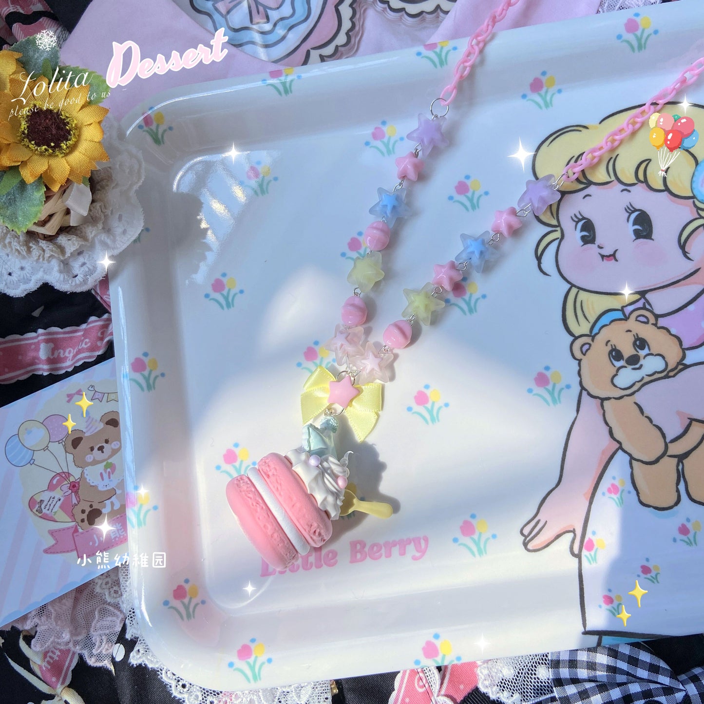 Bear Doll Kawaii Necklace | Macaron Sweet Dessert Necklace necklace Bear Doll Pink