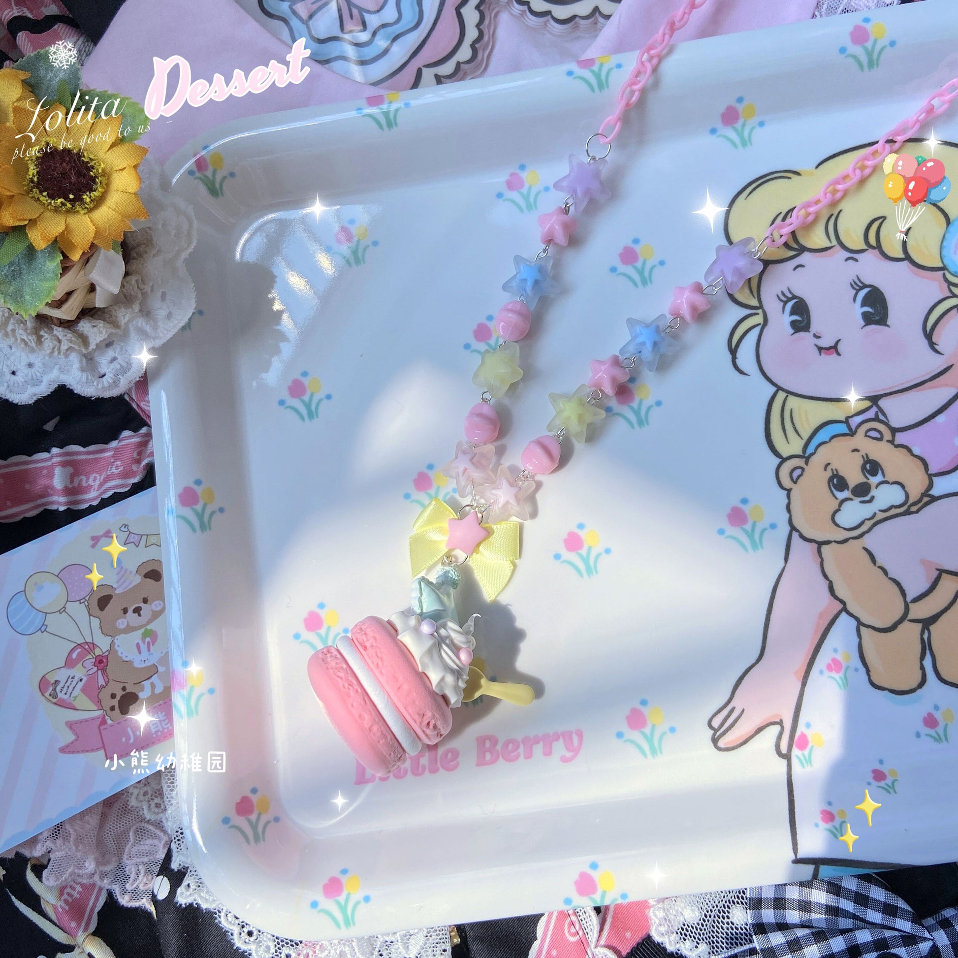 Bear Doll Kawaii Necklace | Macaron Sweet Dessert Necklace necklace Bear Doll Pink