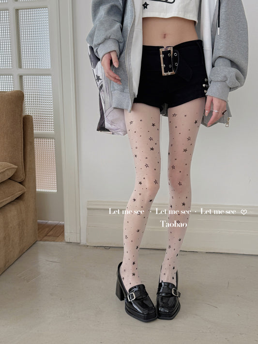 LET ME SEE - Kawaii Star Print Tights tights let me see White