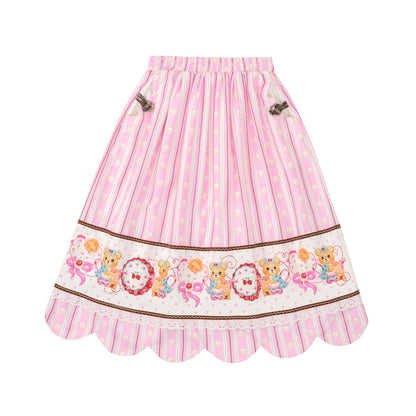 Lutra Jump - Kawaii Striped Cream Skirt Elastic Waist Long skirt Lutra Jump S