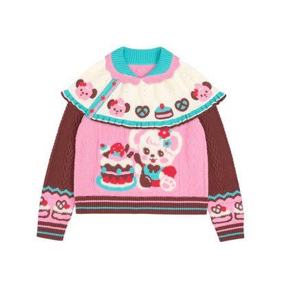 LutraJump - Kawaii Pink Bunny Cable Knit Sweater Cape sweater Lutra Jump S