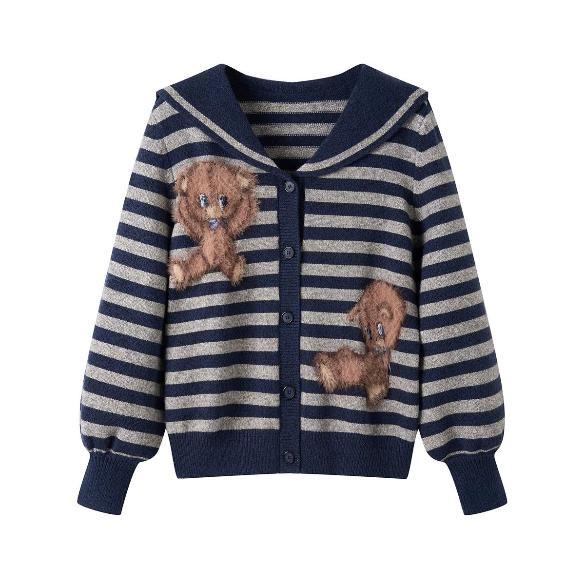 tntntutu - Teddy Striped Sailor Collar Knit Cardigan cardigan tntntutu Navy Blue S
