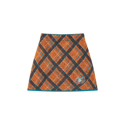 tntntutu - Two-Tone Plaid Knit Mini Skirt Kawaii Vintage skirt tntntutu Orange S